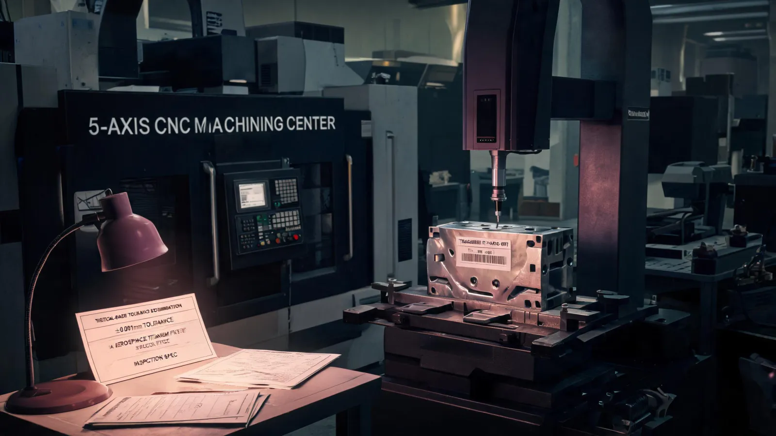 5-axis CNC machining center under CMM inspection